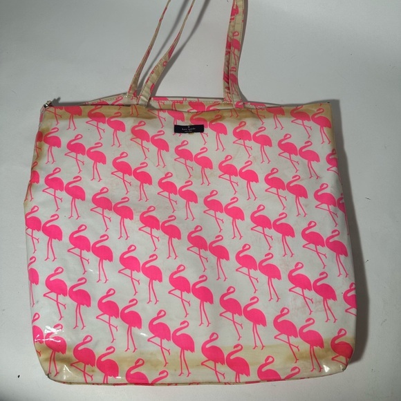 Kate Spade Pink and White Tote with Playful Flamingo Design - Picture 3 of 5